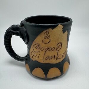 Save The Elephant Hand Made Coffee Mug Made In Sri Lanka w/ Elephant Face & Foot